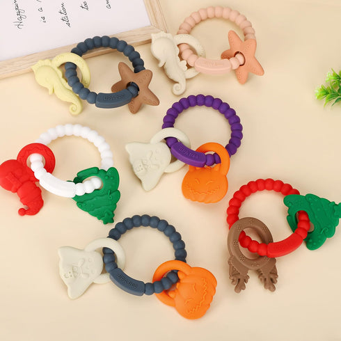 Silicone Teething Ring Toy, Baby Teether Toys with Rattles, BPA Free Sensory Chew Toys for Babies 3-6-12 Months to Soothe Sore Gums, Great Shower,...