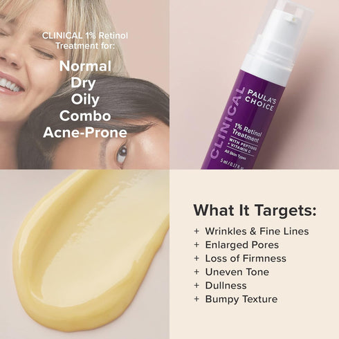 Paula's Choice CLINICAL 1% Retinol Treatment Cream with Peptides, Vitamin C & Licorice Extract, Anti-Aging & Wrinkles, Travel Size. PACKAGING MAY ...