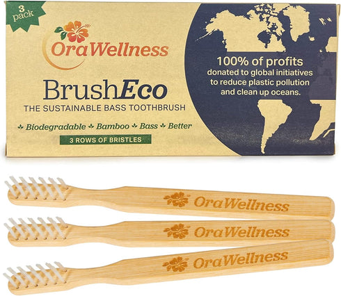 Bamboo Toothbrush, Sustainable BrushEco with 3 Rows, Biodegradable Wooden Toothbrush for Healthy Mouth, Gums & Teeth, Reducing Gum Disease, BPA Fr...