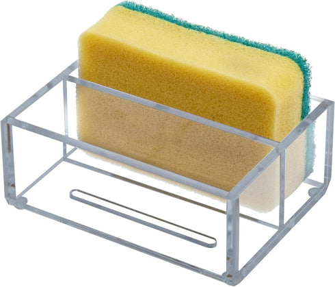 MyGift Modern Premium Clear Acrylic Sponge Holder for Kitchen Sink, Counter Dual Sponge Storage Rack, Countertop Caddy with 2 Compartments for Dis...