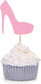 Pack of 24 Pink Glitter High Heel Cupcake Toppers for Wedding Engagement Bridal Shower Party Stiletto Pump Decorations...