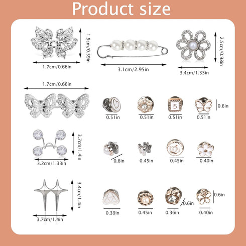 ZZXLLRO 51Pcs Pant Waist Tightener, Butterfly Jeans Buttons for Loose Jeans, Adjustable & Detachable Crystal Pants Clips for Waist, No Sew Button ...