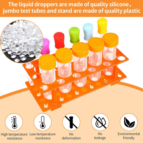 Weewooday 12 Pieces Jumbo Test Tubes with Stand Set, Primary Science Including 5 Pieces Jumbo Test Tubes, 6 Pieces Liquid Droppers Silicone and 1 ...