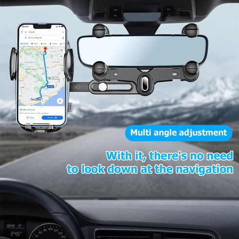 Car Rear View Mirror Phone Holder, 360° Rotatable&Retractable Auto Rearview Clip Mobile Mount Holder, Multifuctional GPS Holder with Anti-Shake De...