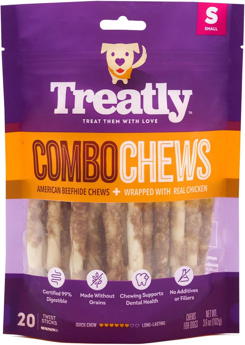 Combo Chews Beefhide Twist Sticks 5" w/Chicken Meat Wrap Dog Chew Treats - 22 Count/1 Pack...