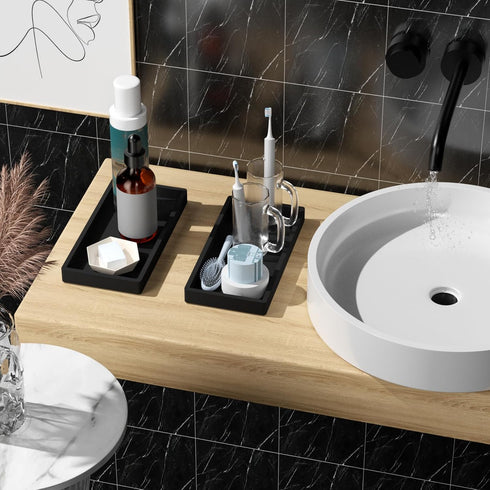 BBK Bathroom Vanity Tray 7.8 in - 2 Pack(Small) Silicone Bathroom Tray for Counter, Perfume Key Trinket Ring Tray, Decor Soap Dispenser Countertop...