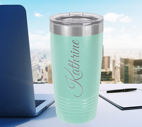 Personalized Tumbler 20 oz with Straw, Customized Vacuum Insulated Tumbler with Custom Name Text Engraved in USA – Birthday, Wedding, Anniversary,...