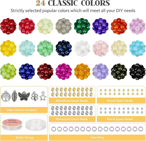 6mm Glass Beads for Bracelets 1400pcs, 24 Colors Crystal Beads for Jewelry Making Round Beads Bracelet Making Kit DIY Crafts with Spacer Beads Cha...