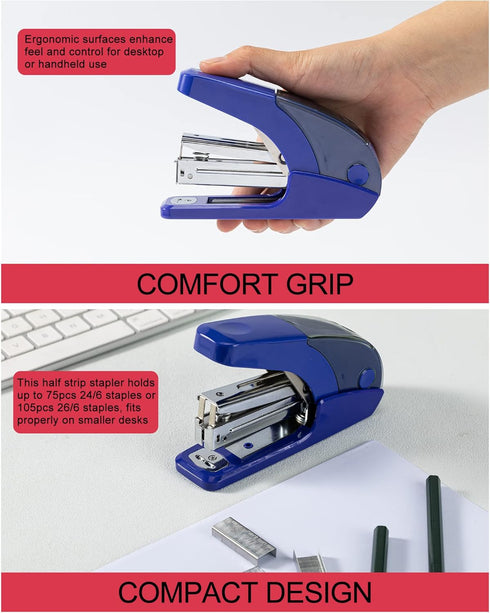 Effortless Standard Stapler Set, 20 Sheet Capacity, Half Strip, Built-in Staples Storage, Holds 1/4" Staples, Includes 1000 Staples and A Staple R...