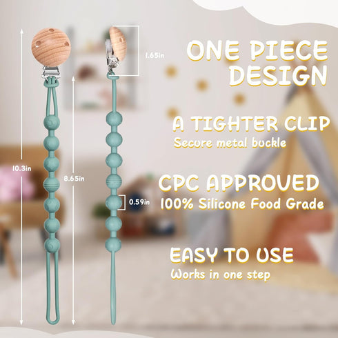 4-Pack Silicone Pacifier Clip Holder, Soft Flexible Binky Clips, Food Grade Silicone Pacifier Strap with Clip, Teethers Toys Clips, for Baby Boy a...
