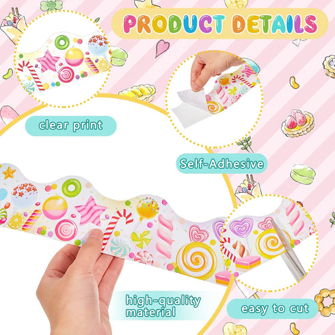 65.6ft Candyland Bulletin Board Border Self Adhesive Scalloped Border Trims Candyland Cutouts Bulletin Board for Candyland Classroom School Door D...