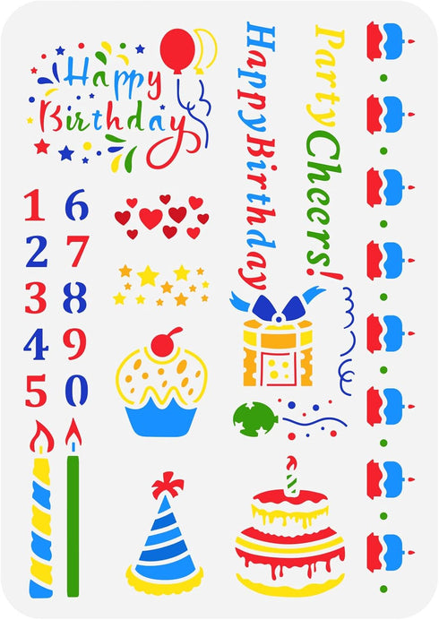 FINGERINSPIRE Happy Birthday Painting Stencil 8.3x11.7inch Number 0-9 Birthday Themed Drawing Template DIY Craft Plastic Hollow Out Stencils for P...