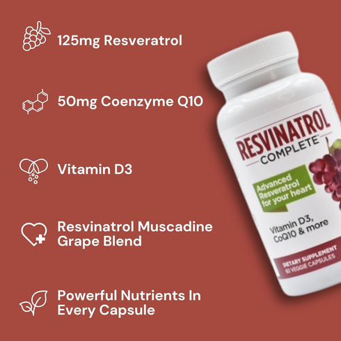 Capsules, 60 Count- Resveratrol Supplement Supports Healthy Aging, Heart Health, and Immune Function with Quercetin, Grape Seed Extract, Vitamin D...