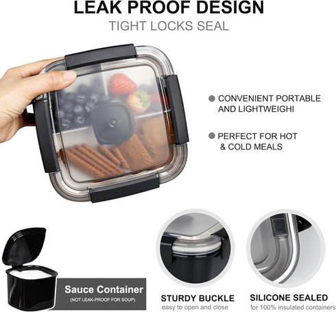Salad Lunch Container To Go,54 OZ Salad Bowls with 3 Compartments for Salad Toppings and Snacks, Salad Bowl with Dressing Container, Built-in Reus...