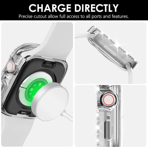 NewWays 2-Pack Waterproof Bling Cases for Apple Watch Case 41mm Screen Protector, 360° waterproof Glitter Diamond Rhinestone Bumper Face Cover for...