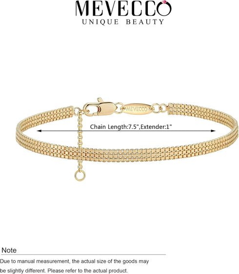 MEVECCO Gold Venice Chain Bracelets,14K Gold Plated Handmade Cute Emboss Spiral Figaro Link Chain Diamond Cut Dainty Bracelet for Women...
