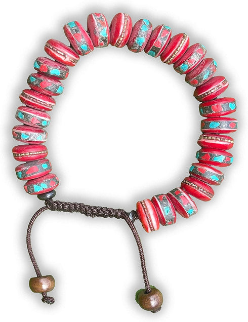Tibetan Mala Embedded Medicine Wrist Mala for Meditation Handmade Draw String Silk Pouch...