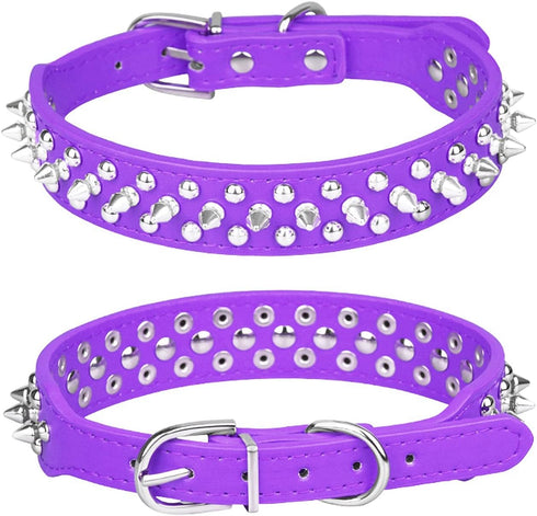 Spiked Dog Collar, Mushrooms Rivet Studded Adjustable Pu Leather Pet Collars for Cats Puppy Dogs (M, Purple)...