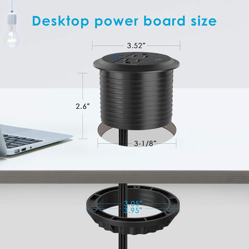 Recessed Power Grommet with AC Outlets, 20W Fast Charging USB-C Port - Flush-Mount for Desktop,Workspace Essential Desk Outlet...