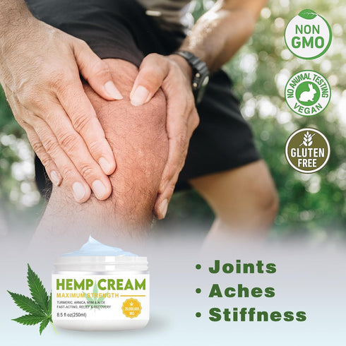 8.5 oz Pain Relief Cream - Maximum Strength - Arnica, MSM, Turmeric, Emu Oil, Menthol, Aloe - for Discomfort in Muscles, Joints, Knees, Back, Elbo...