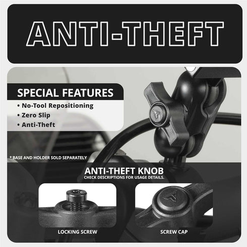 Tackform 2" Long Metal 20mm Ball and Socket Arm DuraLock 20 Series | Dual 20mm Sockets with Optional Anti-Theft Knob | Black...