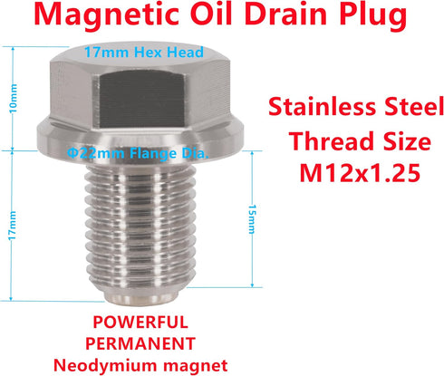 1PC M12x1.25 Stainless Steel Magnetic Engine Oil Drain Plug Fit Nissan 370Z Altima Frontier GT-R Maxima Murano NV Pathfinder Rogue Sentra Titan Ve...
