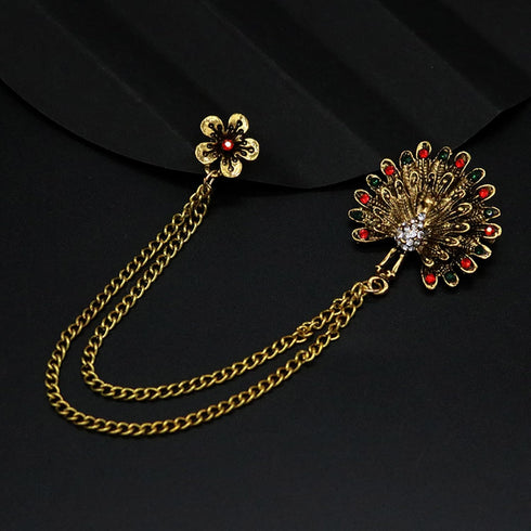 Gold Silver Plated Chain Rose Flower Violin Five-pointed Star Brooches Collar Pins Crystal With Hanging Chain Suit Shirt Lapel Brooch Pin Fashion ...