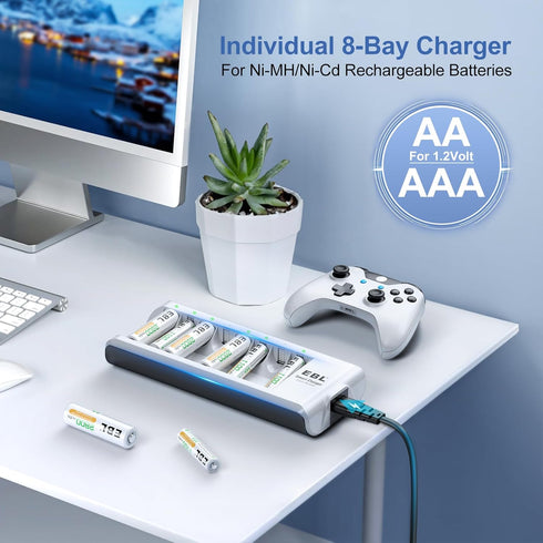 EBL Rechargeable AAA Batteries, 8 Pack 1100mAh NiMH Triple AAA Batteries and Individual AA AAA Battery Charger...