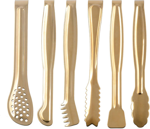 Gold Plated Mini Serving Tongs Set 6-Inch Appetizers Tongs Stainless Steel Small Sugar Cube Tongs Ice Tongs, Set of 6...