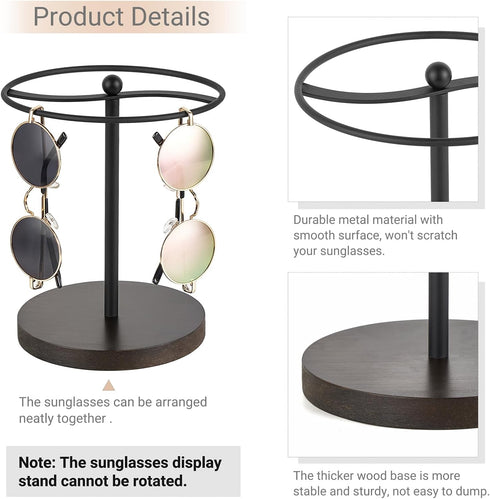 Mkono Sunglasses Organizer Glasses Holder Stand Metal Frame with Wood Base Sunglass Storage Display Eyeglasses Rack for up to 12 Pairs of Eyewear ...