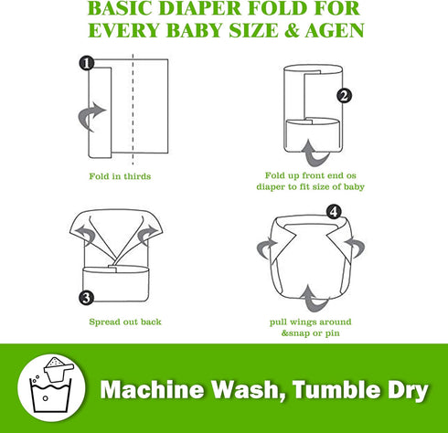 Prefold Cloth Diapers - Premium Cotton, Fasoar 3 Ply Environmental Friendly Baby Washable Diaper Covers for Babies to Toddlers Multi-Use (10-35 lb...