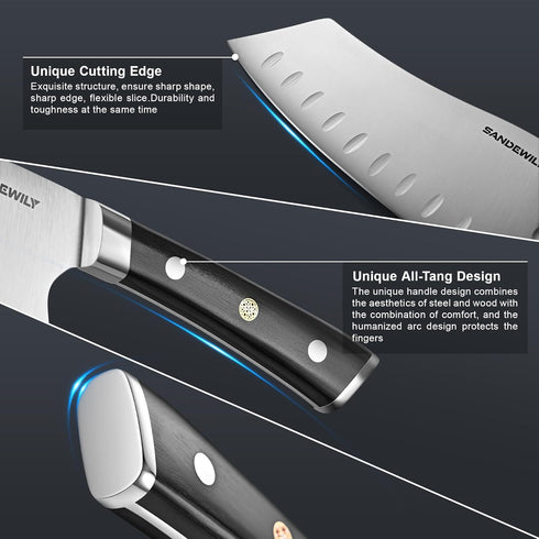 Meat Cleaver Chef Knife,7-in Ultra Sharp Kitchen Knife,Slicer Knife Cooking Knife Vegetable Knife,German HC Stainless Steel,Full Tang Wood Handle,...