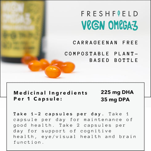 Freshfield Vegan Omega 3 DHA: Algae Oil, Most Reviewed, Carrageenan Free, Sustainably Sourced, Tested, No Heavy Metals, Fish Oil Alt, Plant Based ...
