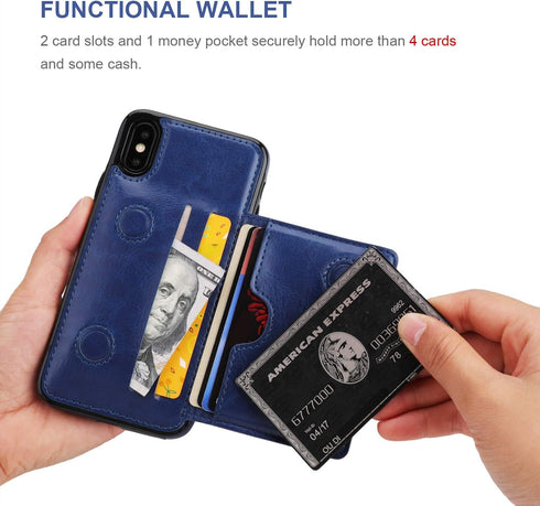 KIHUWEY Compatible with iPhone Xs/X Wallet Case Credit Card Holder, Premium Leather Kickstand Durable Shockproof Protective Cover for iPhone X/Xs ...