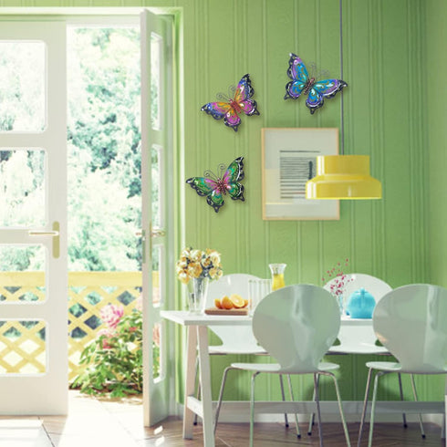 3 Pack Metal Butterfly Wall Art Outdoor Decor, Butterflies Spring Wall Sculpture Hanging Metal Wall Decorations for Garden, Patio, Fence, Yard, Li...