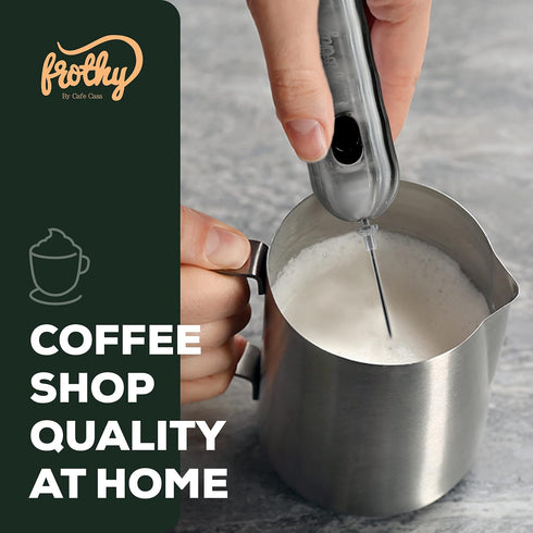 Café Casa Milk Frother for Coffee - 2 Speed Handheld, Battery Operated, Stainless Steel Drink Mixer & Mini Foam Maker - Electric Whisk for Coffee,...