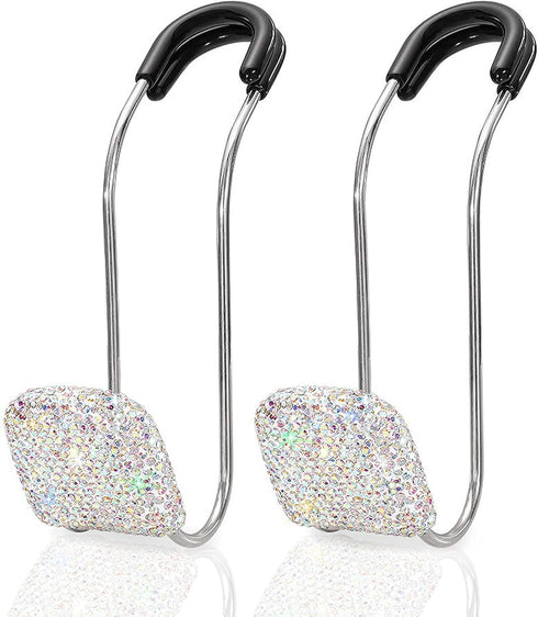 Universal Bling Car Seat Back Hook Headrest Hook Rhinestone Car Purse Accessories Metal Stainless Steel Hook Cute Car Seat Back Storage Hook for C...