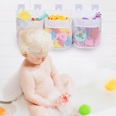 Bathroom Bath Toy Storage for Bathtub, Baby Bath Tub Toys Holder, Kids Mesh Shower Toy Organizer Basket...