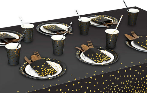Gexolenu 4 Pack Black and Gold Plastic Tablecloth for Rectangle Tables(54" x 108"), Party Table Cover for Birthday, Table Cloths for Graduation, R...