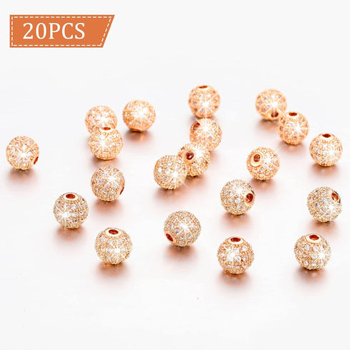 20 Pieces 8 mm Zirconia Cubic Beads, Round Rhinestone Bracelet Spacer Charms,Crystal Zirconia Stones, Ball Beads for Jewelry Making DIY(Rose Gold)...