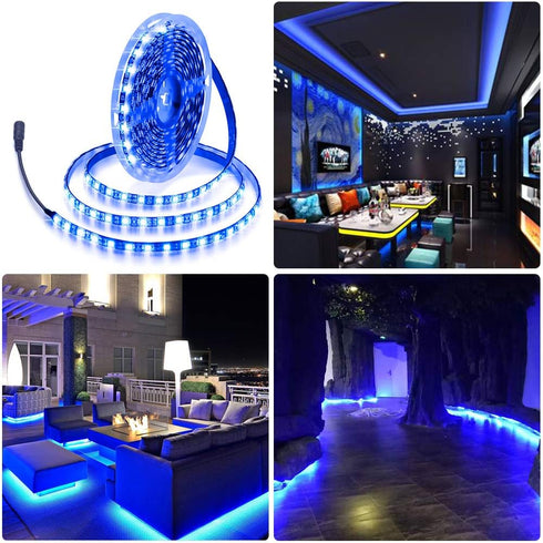 ALITOVE 16.4ft 5050 Blue LED Flexible Strip Ribbon Light Black PCB DC 12V 5M 300 LEDs Waterproof IP65 for Home Garden Commercial Area Lighting, Wi...