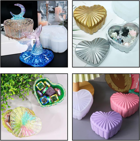 Zayookey Box Resin Molds, Storage Box Silicone Mold with Lid, Heart Shape Jewelry Box Epoxy Resin Casting Mould for DIY Trinket Candy Containers C...