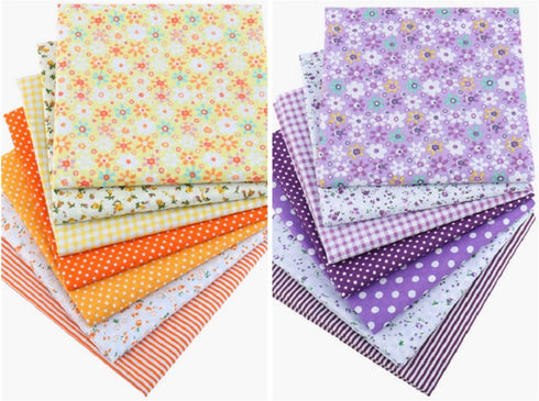 7Pcs Top Purple Cotton Craft Fabric Bundle Squares Patchwork DIY Sewing Scrapbooking Quilting Floral Dot Pattern Craft and Hobby Fabric 10" x 10" ...