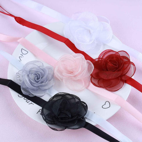 Lace Bow Choker Camellia Flower Lace-up Necklace Long Ribbon Floral Neckband Choker Gothic Necklace Jewelry for Women...