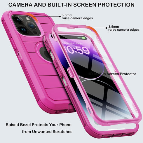 for iPhone 14 Pro Case with Belt Clip Holster,Built-in Screen Protector,Heavy Duty Shockproof Drop Protection Military Grade Rugged Durable Phone ...
