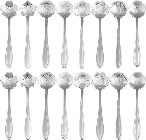 16 Pieces Tea Spoon Coffee Teaspoon Set, PBIEHSR Stainless Steel Flower Spoons for Stirring Drink Mixing Milkshake Jam...