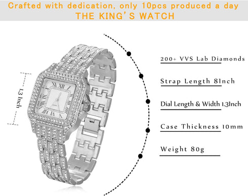Halukakah Men's Diamond Watch - HORIZON - Iced Out 18K Real Gold/Rose Gold/Platinum White Gold Plated 33MM Width Square Dial Quartz Wristband 8",C...