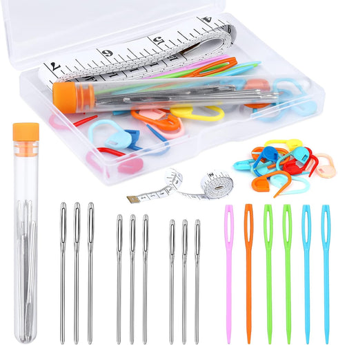 Knitting Tool Kit Knitting and Crochet Accessories large Eye Blunt Needles Plastic Needles with Tape Measure Stitch Markers Storage Box for DIY Ha...
