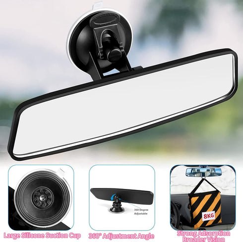 Anti-Glare Universal Rear View Mirrors - with Adjustable Large Suction Cup, Come with 2 pcs 360° Wide Blind Spot Mirrors with ABS Housing for Cars...