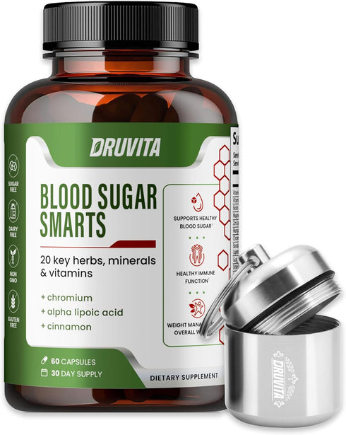 Blood Sugar Smarts Dietary Supplement 20 Key Herbs, Minerals & Vitamins with Chromium, ALA, Cinnamon & Bitter Melon for Men Women Non-GMO Natural ...